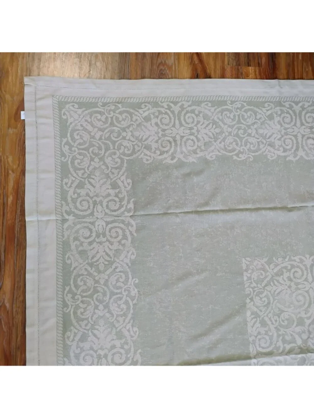 Vintage Yves Delorme Paris French Cotton Jacquard Tablecloth 127x68 Sage Green